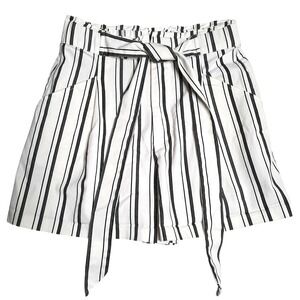 ZARA Paperbag Shorts Women XS Black White Striped‎ Lightweight High Rise Summer